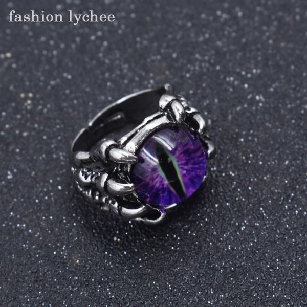 

fashion lychee punk metal evil eye open colorful finger ring mens personalized birthday jewelry present, Golden;silver