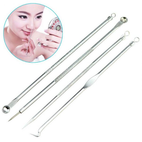 

4 pcs blackhead comedone acne blemish extractor remover cosmetic stainless needles face cleaning tools punti neri attrezzi
