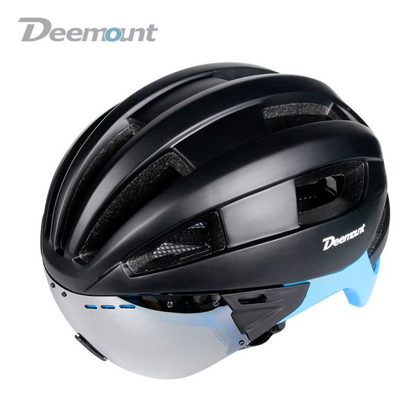 

deemount cycling helmet bicycle mtb road biking safety cap with goggle lens mesh net in-mold 16 cavities pc eps foam hmt-012