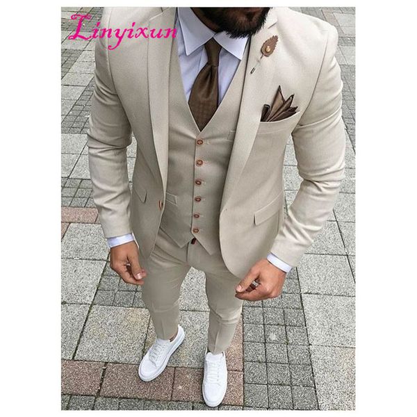 

Linyixun 2017 late t coat pant de ign beige men uit prom tuxedo lim fit 3 piece groom tyle men uit cu tom blazer terno 18101903