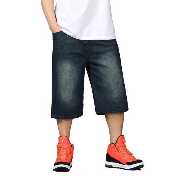 

summer 2018 loose baggy denim short men hip hip jeans short 3/4 length boardshort male clothing blue plus size 46, White;black