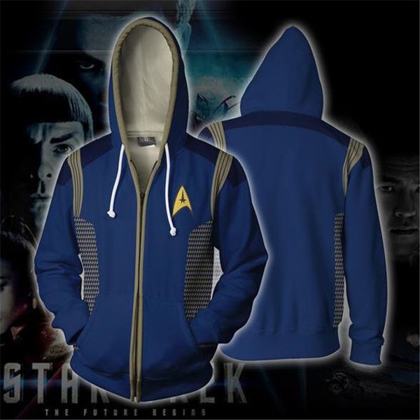 

movie star trek: discovery surrounding printing hooded sweatshirt fashion men and women large size zipper jacket with hat, Black