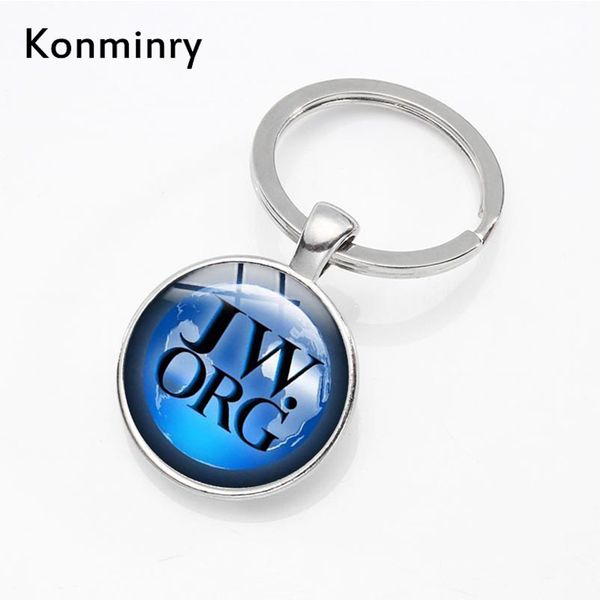 

konminry stylish earth planet background jw key chains holder round glass cabochon pendant jw .org design women men christian, Silver