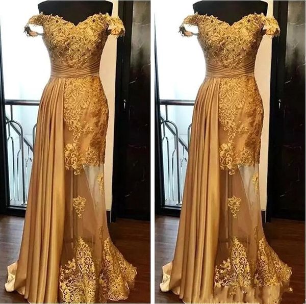 

2019 off the shoulder long evening dresses arabic golden tulle applique ruched beaded floor length pageant formal party gowns prom ba9946, Black;red