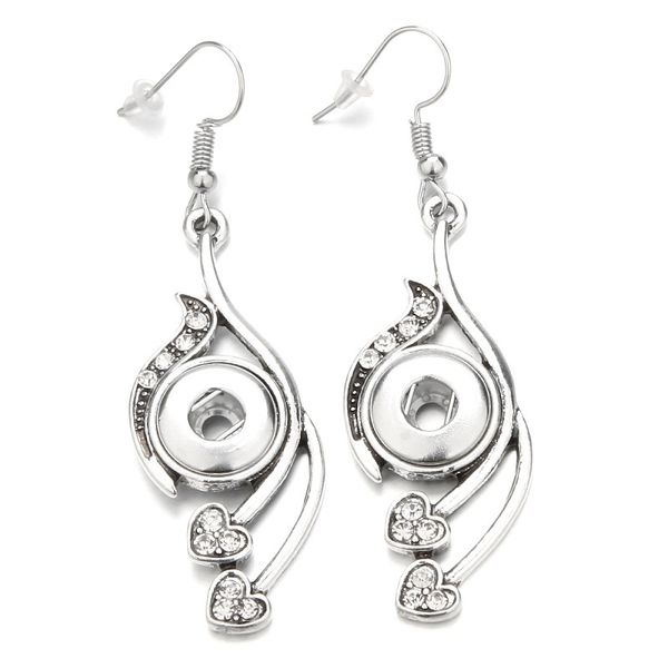 

3styles noosa chunks water drop heart love snap button earrings crystal 12mm snap button dangle earrings for women snap button jewelry, Silver