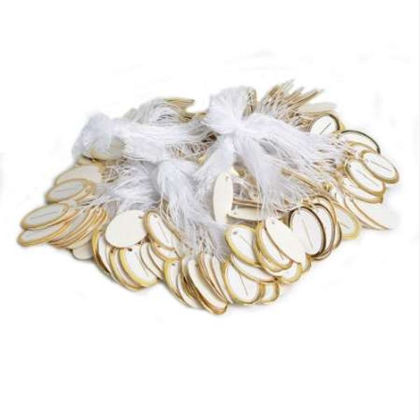 

500pcs gold color oval paper tags price display price labels pricing tags with strings luggage wedding note blank price hang tag