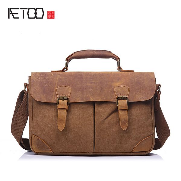

aetoo and the united states retro leisure canvas bag men's retro portable briefcase with leather men's shoulder messenger bag
