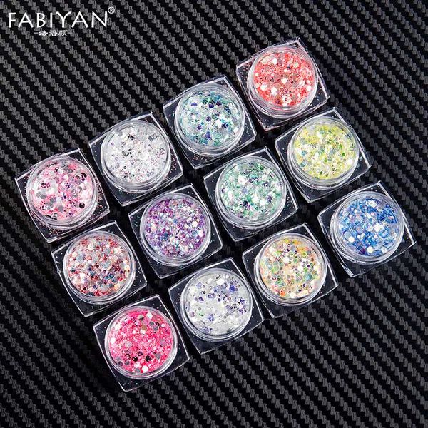 

12 colors nail art round hexagon glitter sequins powder paillettes ab flakes decoration uv gel polish 3d tips diy manicure tools, Silver;gold