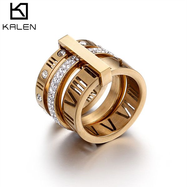 

rhinestone rings for women 3 color stainless steel rose gold roman numerals finger rings femme wedding engagement rings jewelry, Silver