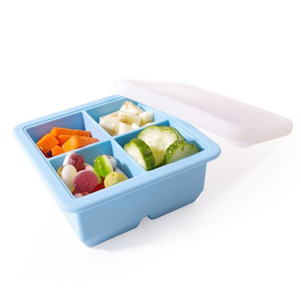 

eco-friendly кухня мульти -purpose 4 куб 2 дюйма jumbo прочный mold .silicone ice cube tray с крышкой для baby pruee, замороженные травы
