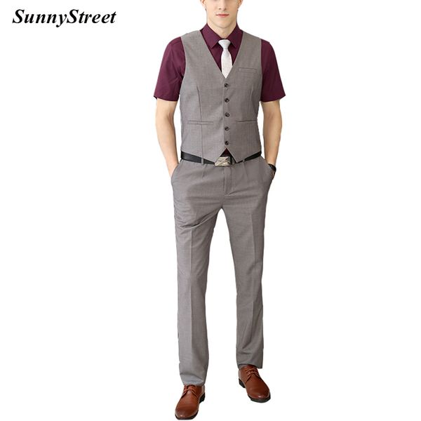 

men's vest waist coat with pants 2 pieces set for business suit career wear grey black navy wine purple colour, Black;white
