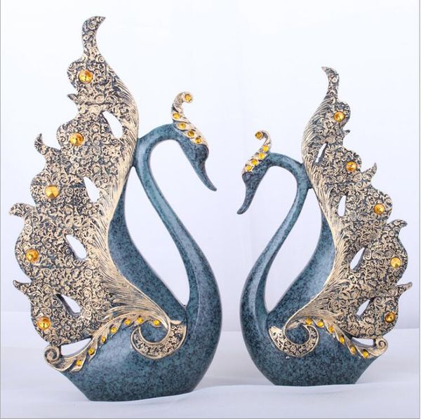 

european couple blue swan resin ornaments resin creative ornaments contemporary art sculpture soft home furnishings