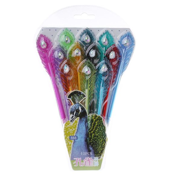 

12pcs colorful peacock feather shape gel ink pen refills stationery school gift