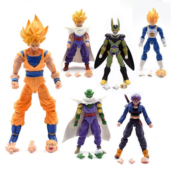 

dragon ball z joint movable vegeta piccolo son gohan son goku trunks vegetto cell pvc action figure toys 6pcs/set 16cm
