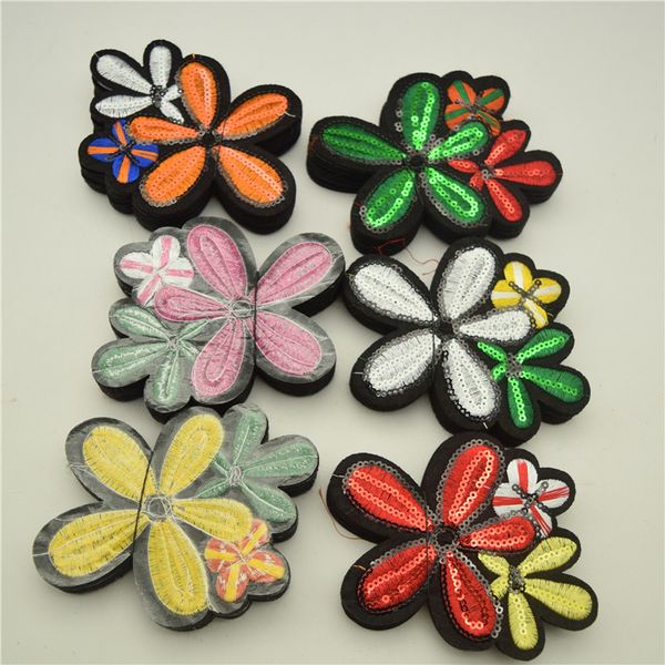 

60pcs six color mixed iron on embroidered applique patch red sequin flower for clothes, Black