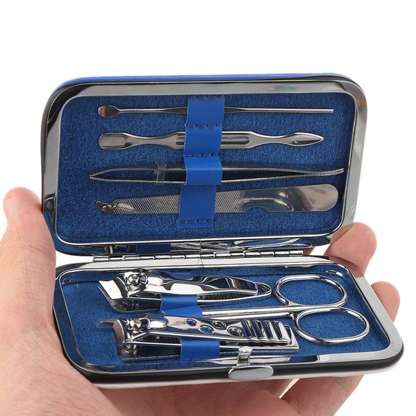 

7pcs new fashion blue white porcelain manicure set tools nail clipper kit pedicure scissor stainless steel tweezer case care