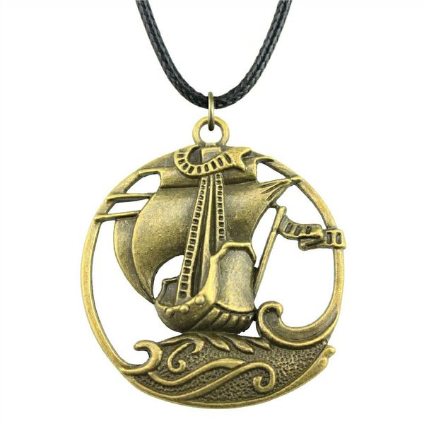 

wysiwyg 5 pieces leather chain necklaces pendants choker collar women necklace jewelry pirate sailboat 43x39mm n6-a11544, Golden;silver