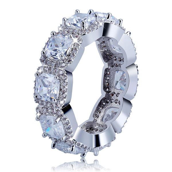 

iced out 1 row cz ring full bling wedding zircon hollow engagement fashion hip hop jewelry gift, Golden;silver