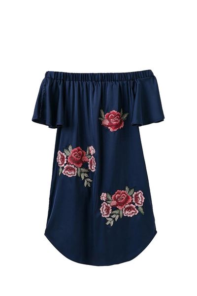

off shoulder ladies dresses vintage womens summer short evening party embroidery dress black white blue color to choose, Black;gray