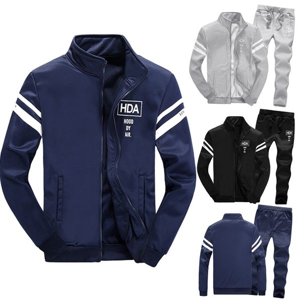 

мужская осень зима с длинными рукавами толстовка молния досуг костюм топы брюки дышащий наборы спортивный костюм drop доставка, Gray