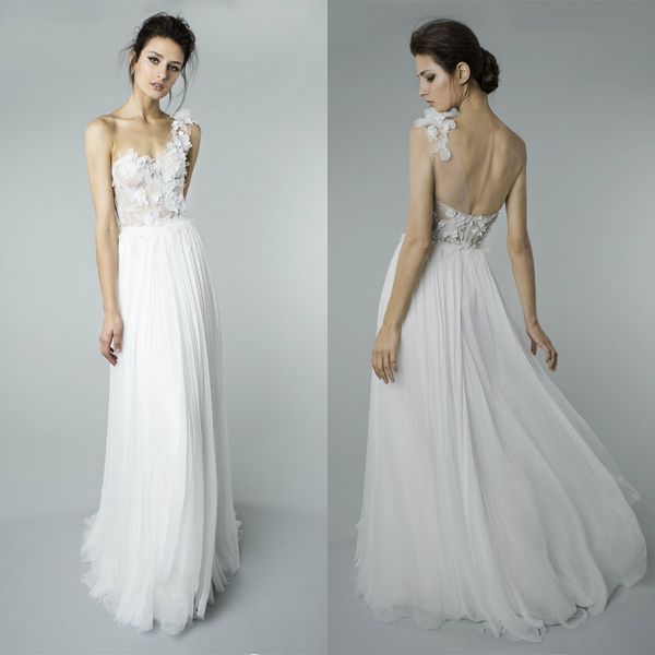 

2018 mira zwillinger boho свадебные платья 3d цветочные аппликации одно плечо линия пляж свадебное платье длина пола дешевые свадебное плать, White