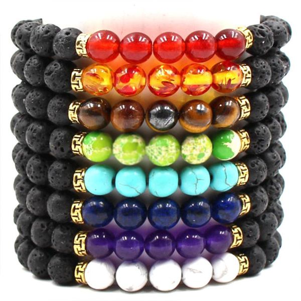 

vintage gold natural chakras 8mm black lava stone beads bracelets diy aromatherapy essential oil diffuser bracelet yoga jewelry