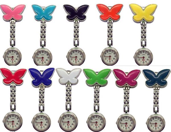 

wholesale 50pcs/lot mix 11colors new nursewatch brooches silicone butterfly chain nurse watch nw005, Slivery;golden