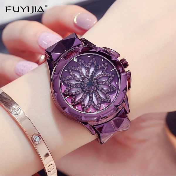 

qurple woman watch ladies quartz watches brand luxury girl wristwatches lady bracelet watch rotating dial relogios femininos y18110310, Slivery;brown