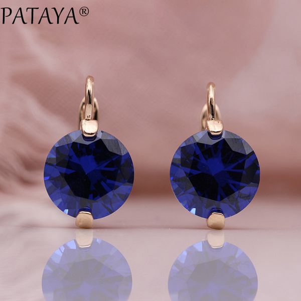 

pataya new round blue earring women fashion multicolor noble fine cute jewelry 585 rose gold big natural zircon dangle earrings, Silver