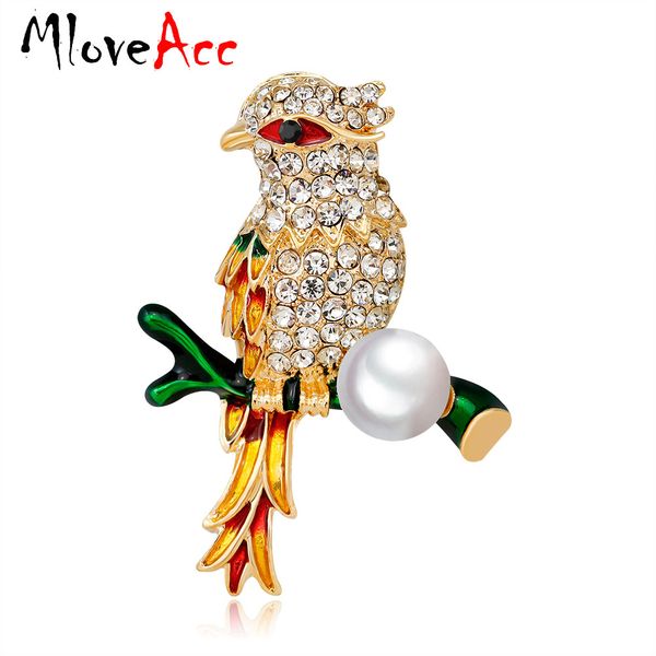 

mloveacc rhinestone bird enamel brooches for women lovely animal party weddings banquet pearl brooches gifts, Gray