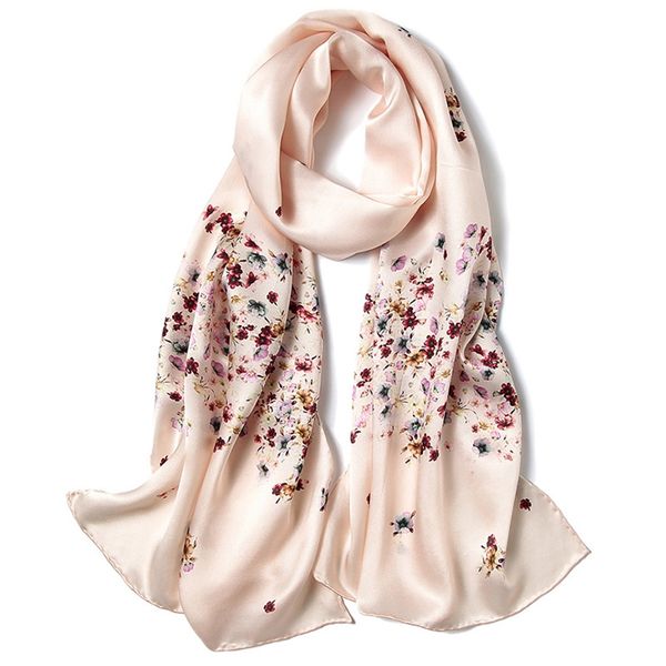 

2018 spring floral print long silk scarf women luxury hand rolled 100% satin silk scarves wraps shawl 175x52cm female gifts, Blue;gray