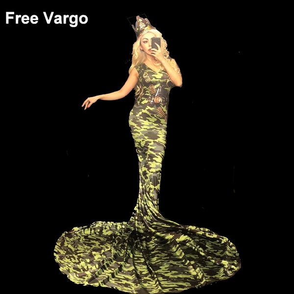 

drag queen costumes army print camouflage event party prom long dresses celebrity red carpet runway stage for singers, Black;red