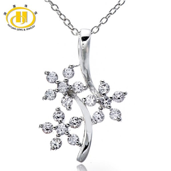 

hutang 100% natural white sapphire flower pendant solid 925 sterling silver necklace for women fine stone jewelry chain