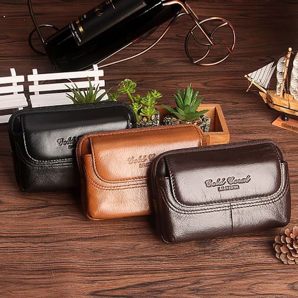 

men genuine leather waist pack organizer wallets cell/mobile phone cigarette case cover coin purse fanny money bag
