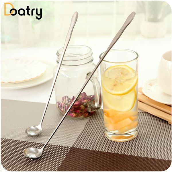

1pcs stainless steel long handle spoons ice cream dessert coffee stirring cocktail teaspoons soup ladle drink condiment