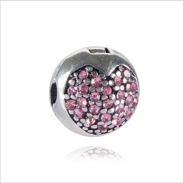 

2017 fit sterling silver bracelet pink heart crystal charms beads european ser clip lock charm fits pandora bracelet jewelry findings, Black