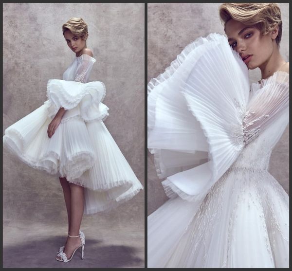 

2019 new boho short wedding dresses high low lace appliqued off the shoulder ruffles bridal gowns vestido de novia 2018, White