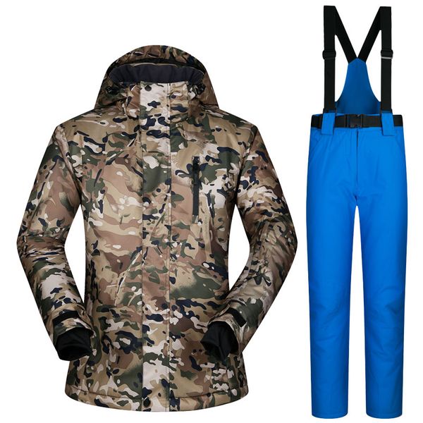 

russia -30 degrees mens snowboard jacket and pant suit winter warm thicken ski clothing sets waterproof snow ski jacket pants