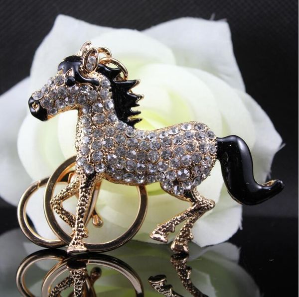 Habilidoso fabricação de corrente chave do cavalo com anel chave de cristal criativo presente da corrente chave do metal 3 cor