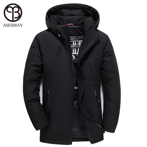 

asesmay new fashion winter coat men warm down male hooded long thickening white duck down jacket outwear casual solid parkas, Black