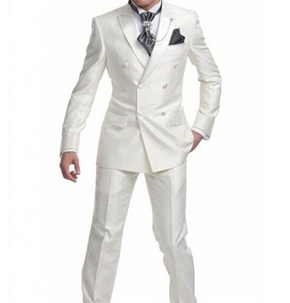 Nova marca Branco 2 Peça Terno Homens Tuxdos De Casamento de Alta Qualidade Do Noivo Smoking Double-Breasted Side Vent Melhor Blazer Homens (Jacket + Pants + Tie) 1309