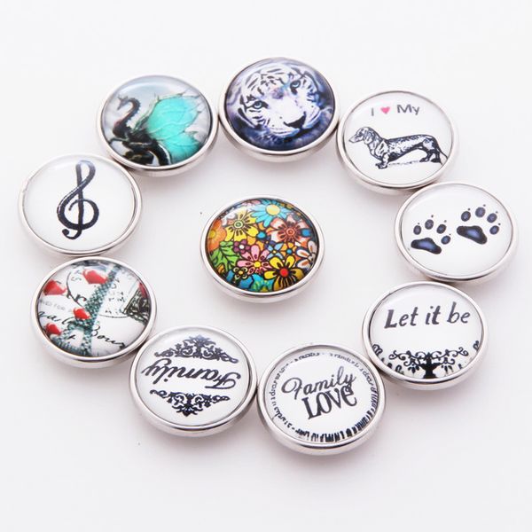 

9 style noosa snap jewelry bear's-paw/tiger diy glass buttons snap fit 18mm snap bracelets bangle