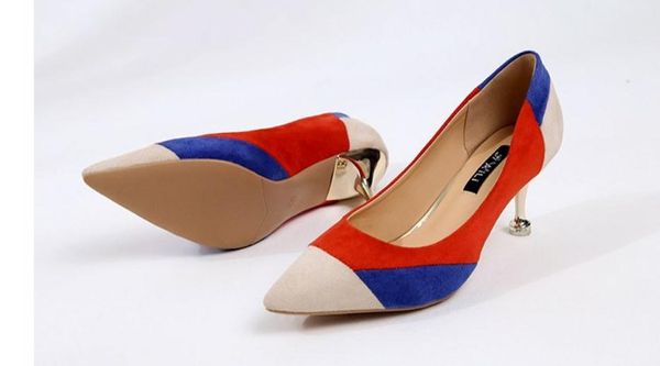 

send 2018 korea's autumn new style blue patchwork fine heel pointed end high heel women's shoes, Black