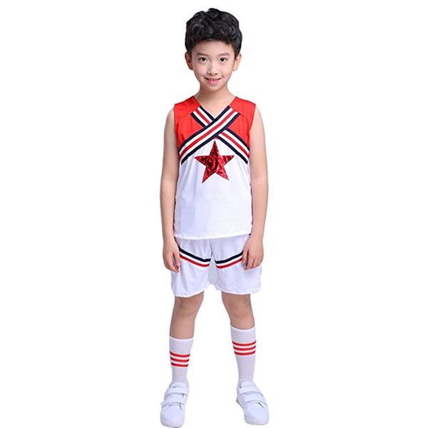 

Children boy red cheerleader uniform co tume kid youth red tar cheer outfit