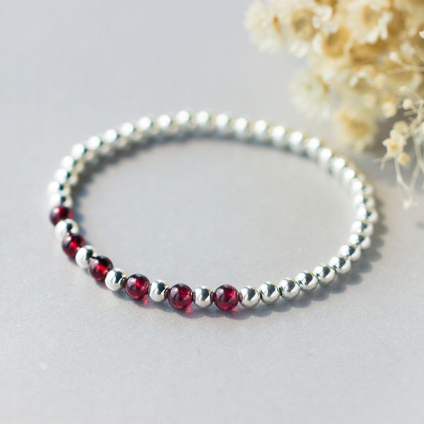

retro 100% real. 925 sterling silver jewelry 5mm natural red garnet stone &lucky round ball bracelet thin charms gtls329, Golden;silver