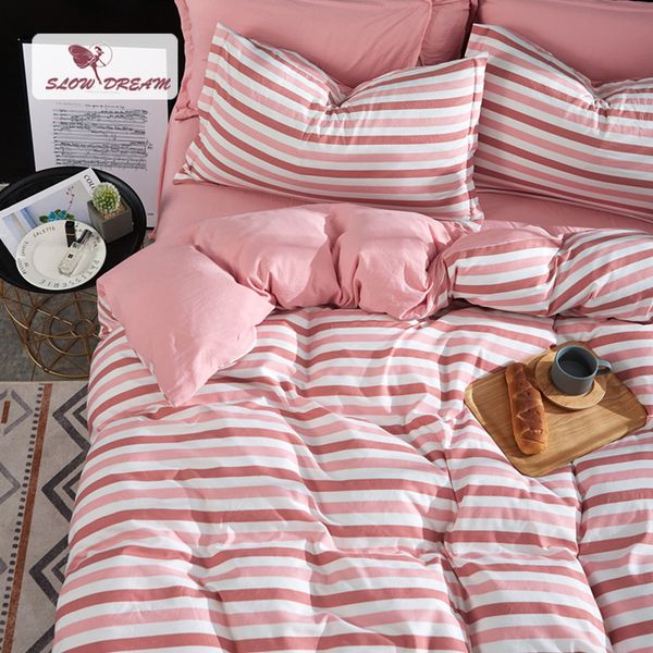 Slowdream Fashion Summer Rainbow Stripe Bedding Set Light Luxury
