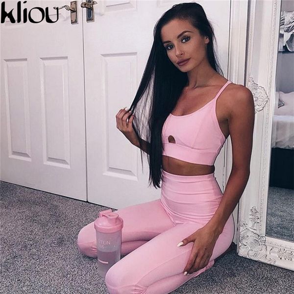 

O-Neck Solid Tracksuit Fitness Women's Set Sporting Suit Workout camis Hollow out Leggings 2 Piece Set For Female Sportswear