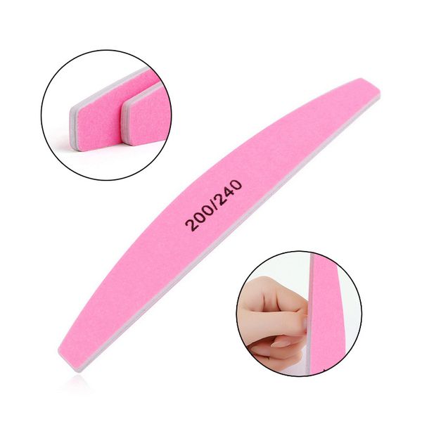 

5 pcs/lot double side pink half moon shape nail file 200/240 grit resistant use polishing stirp nail file foam emery board