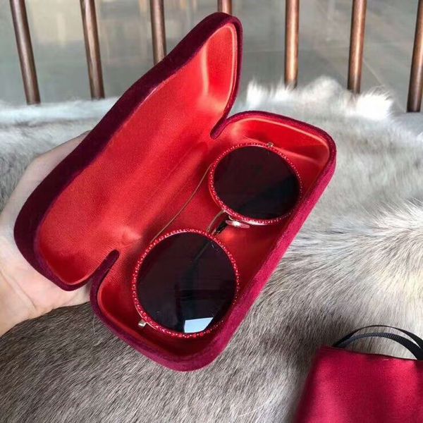 

0061 gold/red round sunglasses with stone occhiali da sole fashion sunglasses gafas de sol women new with box, White;black