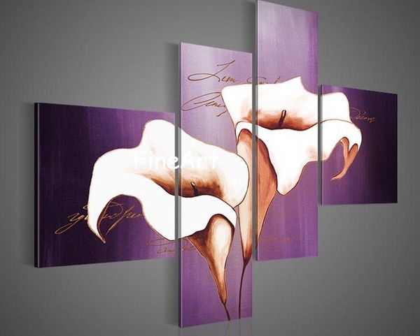 

большая современная стена искусства холст для живописи 4 панели цветок лилии абстрактная живопись холст фиолетовый задний фон декоративная ж